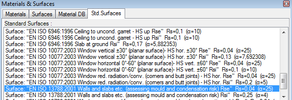 Standard Rsi and Rse values of surface resistance